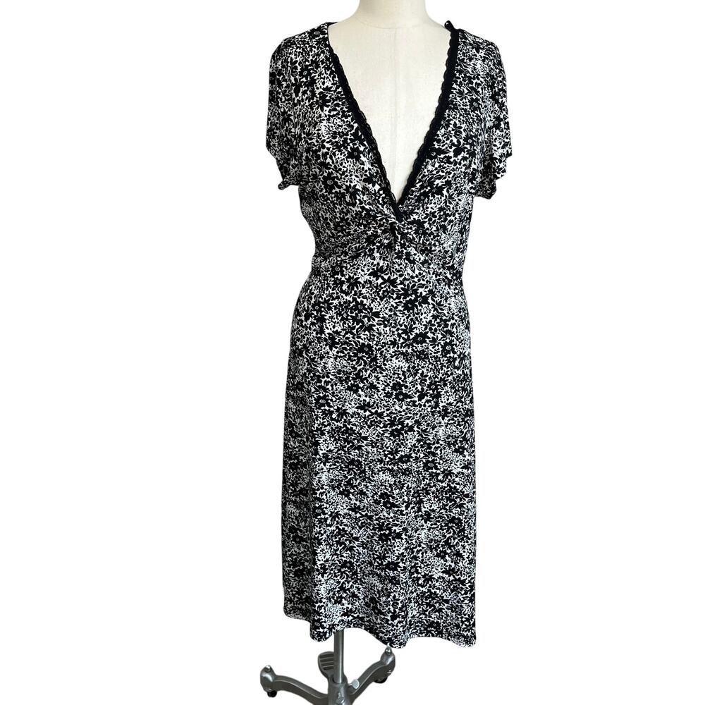 Connected Apparel Floral Midi Dress 16 V‎ Neck Stretch Y2K Office Casual Classic